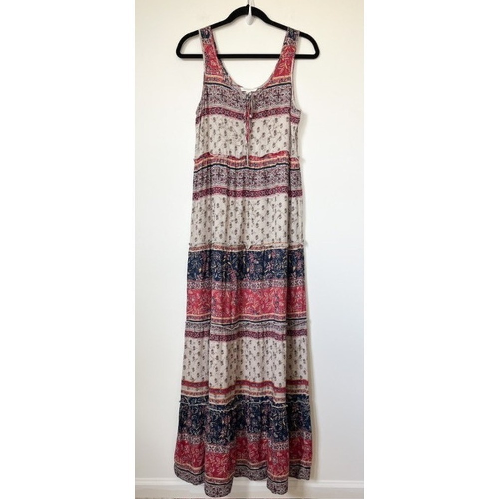 beachlunchlounge Boho Tiered Lace Up Front Maxi Dress Sleeveless Womens XS Flowy